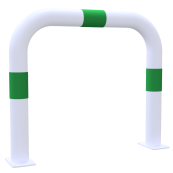 Impact protection bars | as e-charging post protection | to be fixed by plugs, | total width: 750mm, total height: 650mm | hot-dip galvanized and white powder-coated with 3 green reflective strips foil type RA1/A